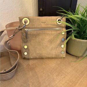 Hammitt Crossbody Bag – Suede | Taupe / Stone Grey | Grommet & Stud Detail